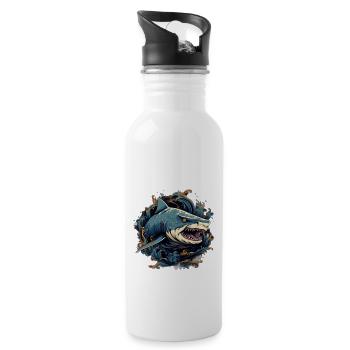Unterwasser-Tribal-Hai - Trinkflasche mit integriertem Trinkhalm - Weiß - Rechts