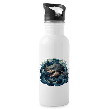 Tribal-Hai - Trinkflasche mit integriertem Trinkhalm - Weiß - Rechts