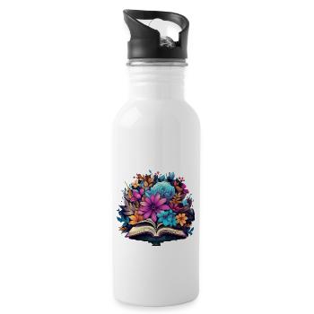 Bücherblütenzauber - Trinkflasche mit integriertem Trinkhalm - Weiß - Rechts