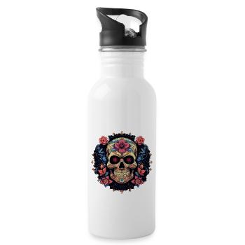 Vibrant Skull Blooms - Water bottle with straw - white - Right