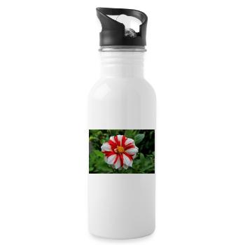 Dahlia White Red Blossom ,Flower - Water bottle with straw - white - Right