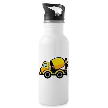Gelber Betonmischer - Trinkflasche mit integriertem Trinkhalm - Weiß - Rechts