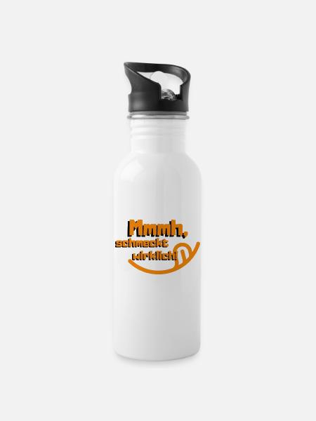 Mmmh, schmeckt wirklich | Cool & lecker - Trinkflasche mit integriertem Trinkhalm - Weiß