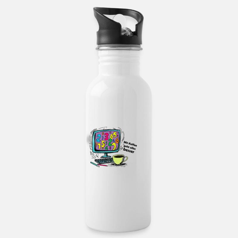 Mit Kaffee geht alles besser - Trinkflasche mit integriertem Trinkhalm - Weiß
