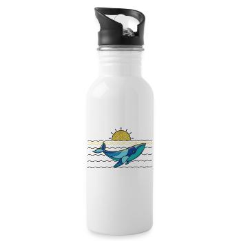 Stylized whale in the sea - Water bottle with straw - white - Right