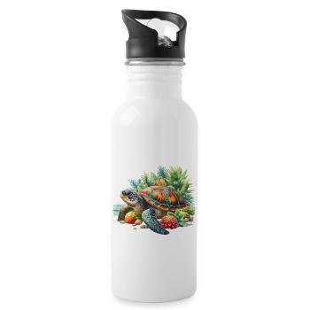Turtle, Water Turtle, Sea, Earth Day, Nature - Water bottle with straw - white - Right
