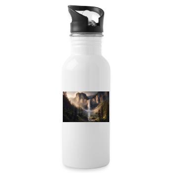 Affiche Peinture à l’huile Paysage de montagne avec cascade - Gourde avec paille intégrée - blanc - Droite