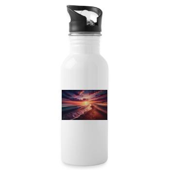 Poster Gemälde Sonnenuntergang am Strand - Trinkflasche mit integriertem Trinkhalm - Weiß - Rechts