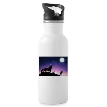 Loup Stellaire et Corbeau sous la Lune - Poster - Gourde avec paille intégrée - blanc - Droite