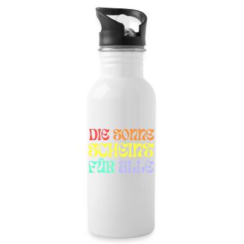 Die Sonne scheint für alle - Trinkflasche mit integriertem Trinkhalm - Weiß - Rechts
