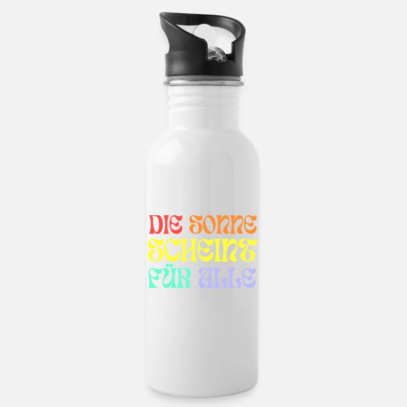 Die Sonne scheint für alle - Trinkflasche mit integriertem Trinkhalm - Weiß