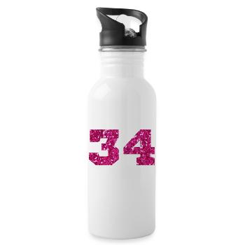 Numéro 34 paillettes rose - 34e anniversaire - Gourde avec paille intégrée - blanc - Droite