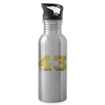 Number 43 Gold Glitter - 43rd Anniversary - Water bottle with straw - silver - Right