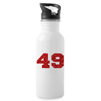 Number 49 Red Glitter - 49th Anniversary - Water bottle with straw - white - Right