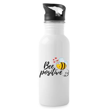 Funny Bee Saying Bee Positive - Water bottle with straw - white - Right