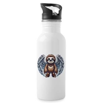 Cute Sloth Angel Cartoon with Wings - Water bottle with straw - white - Right