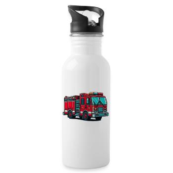 Feuerwehrauto - Trinkflasche mit integriertem Trinkhalm - Weiß - Rechts