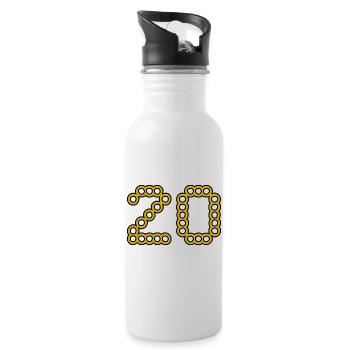 20. 20 ANS. 20e ANNIVERSAIRE. ANNIVERSAIRE 20 ANS. - Gourde avec paille intégrée - blanc - Droite