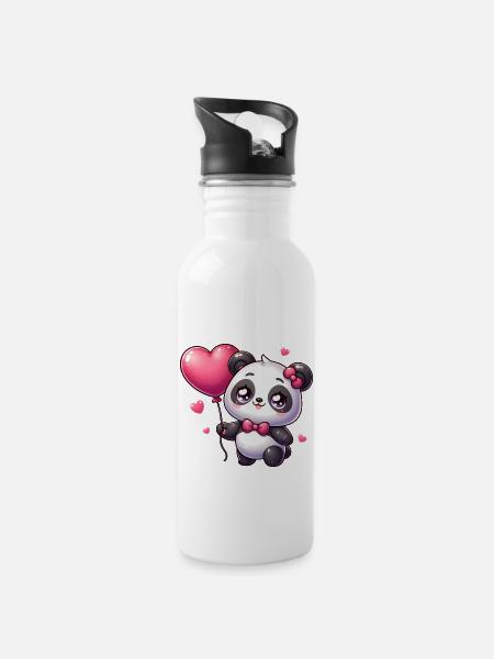 Kawaii Panda - Water bottle with straw - white