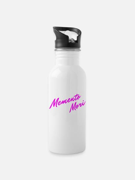 Memento Mori Farbenfroh - Trinkflasche mit integriertem Trinkhalm - Weiß