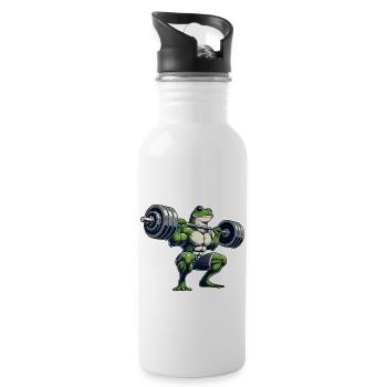 Frosch mit Langhantel Fitness Workout - Trinkflasche mit integriertem Trinkhalm - Weiß - Rechts