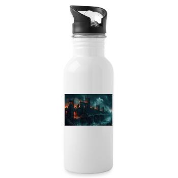 Poster Illustration Medieval Landscape in Ruins - Water bottle with straw - white - Right