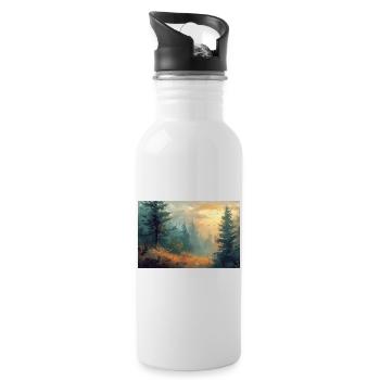 Waldlandschaft Illustration Poster - Trinkflasche mit integriertem Trinkhalm - Weiß - Rechts