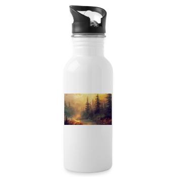 Waldlandschaft Illustration Poster - Trinkflasche mit integriertem Trinkhalm - Weiß - Rechts