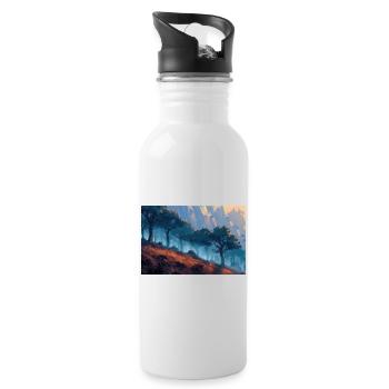 Waldlandschaft Illustration Poster - Trinkflasche mit integriertem Trinkhalm - Weiß - Rechts