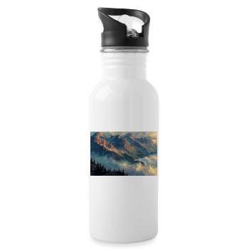 Berglandschaft Illustration Poster - Trinkflasche mit integriertem Trinkhalm - Weiß - Rechts