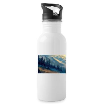 Berglandschaft Illustration Poster - Trinkflasche mit integriertem Trinkhalm - Weiß - Rechts