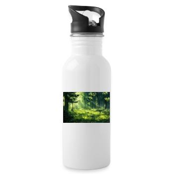 Waldlandschaft Illustration Poster - Trinkflasche mit integriertem Trinkhalm - Weiß - Rechts