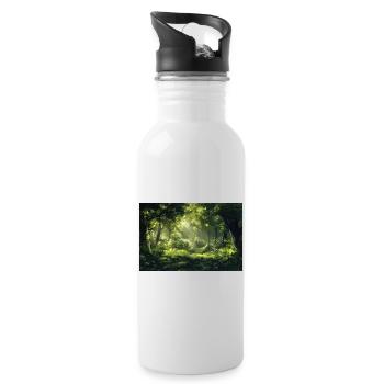 Waldlandschaft Illustration Poster - Trinkflasche mit integriertem Trinkhalm - Weiß - Rechts
