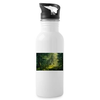Waldlandschaft Illustration Poster - Trinkflasche mit integriertem Trinkhalm - Weiß - Rechts