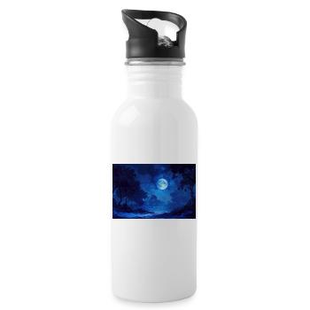 Nachtlandschaft Illustration Poster - Trinkflasche mit integriertem Trinkhalm - Weiß - Rechts