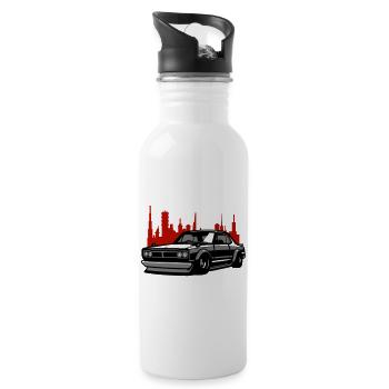 Lowrider Skyline Silhouette - Trinkflasche mit integriertem Trinkhalm - Weiß - Rechts