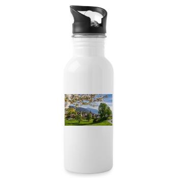 Frühlingszauber in Zug - Trinkflasche mit integriertem Trinkhalm - Weiß - Rechts