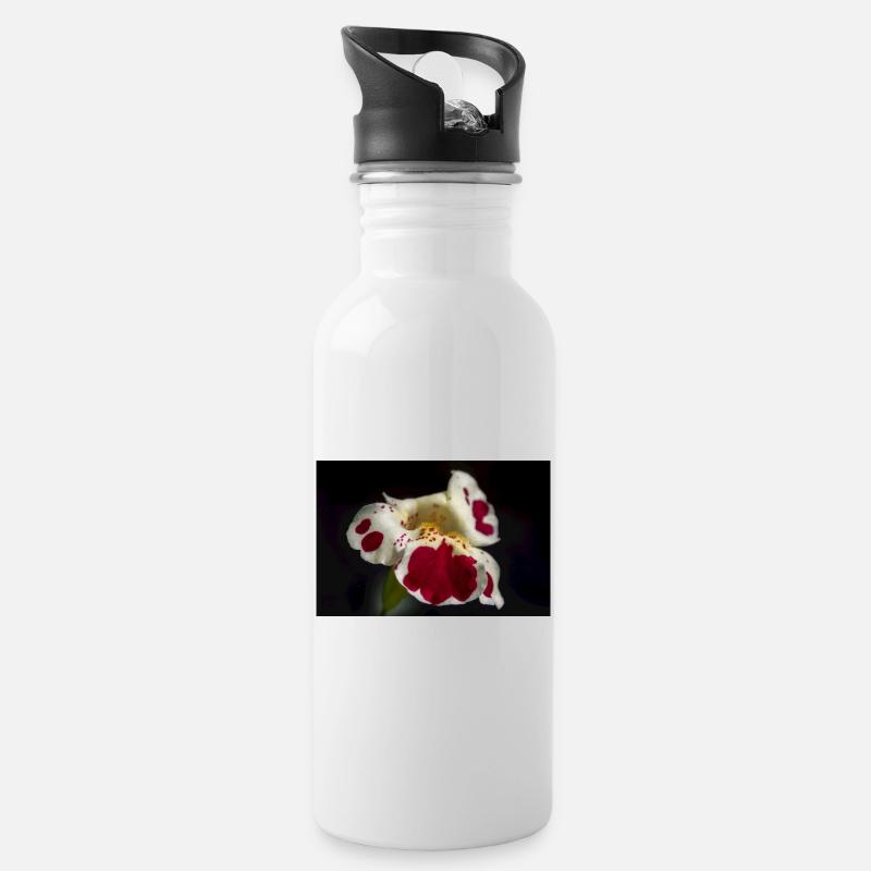 Fleurs blanches avec des taches rubis - Gourde avec paille intégrée - blanc