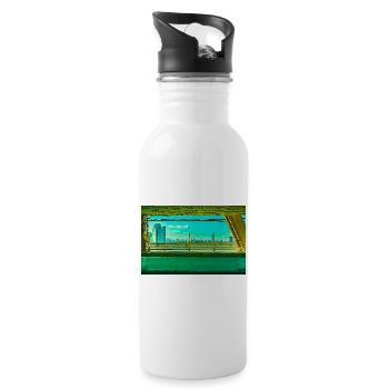 Metall & Metropole – New York Skyline - Trinkflasche mit integriertem Trinkhalm - Weiß - Rechts