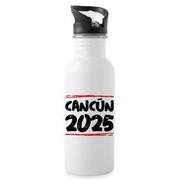 Cancun 2025 Spruch - Trinkflasche mit integriertem Trinkhalm - Weiß - Rechts