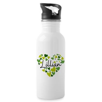 Lillian Name Design with Heart-Shaped green Hearts - Water bottle with straw - white - Right