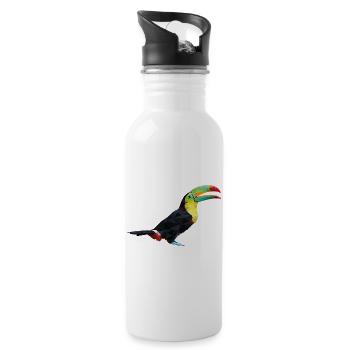 Bunter Geometrie-Tukan – Vogel im Polygon-Stil - Trinkflasche mit integriertem Trinkhalm - Weiß - Rechts