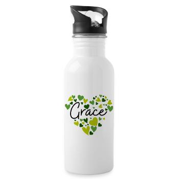 Grace Name Design with Heart-Shaped green Hearts - Water bottle with straw - white - Right