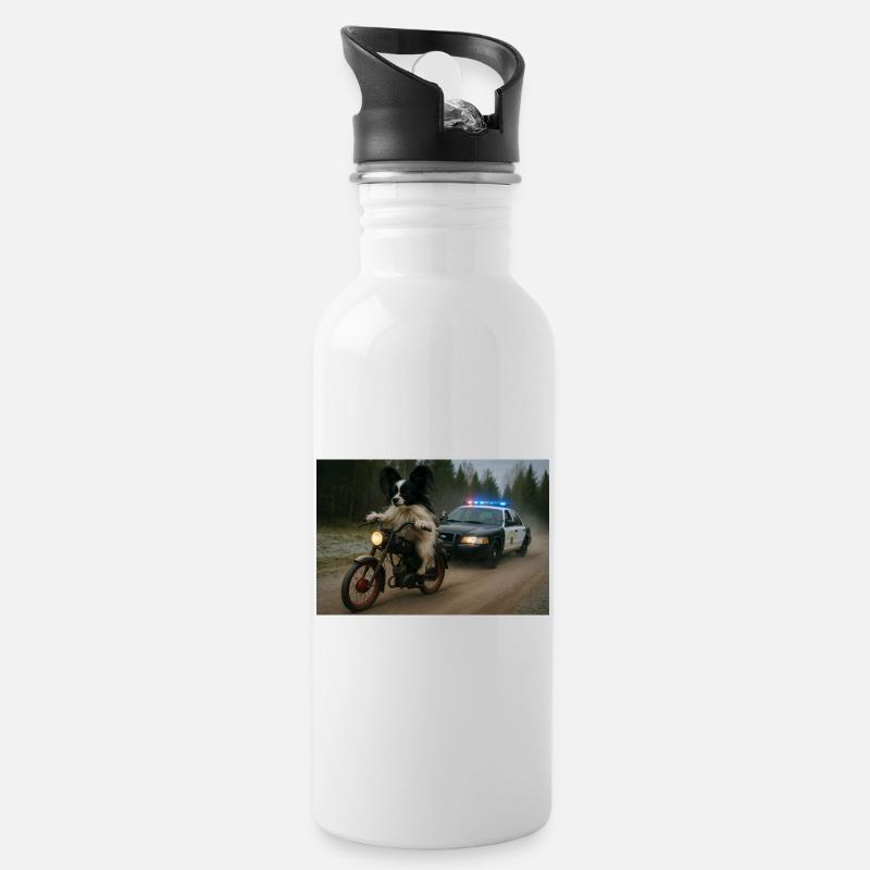 Moped von Polizeiauto gejagt - Trinkflasche mit integriertem Trinkhalm - Weiß