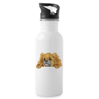 Lugpender Pekinese Hund - Trinkflasche mit integriertem Trinkhalm - Weiß - Rechts