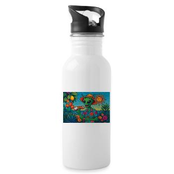Alien in Sizilien mit Cannolo Lustige Pop Art - Trinkflasche mit integriertem Trinkhalm - Weiß - Rechts