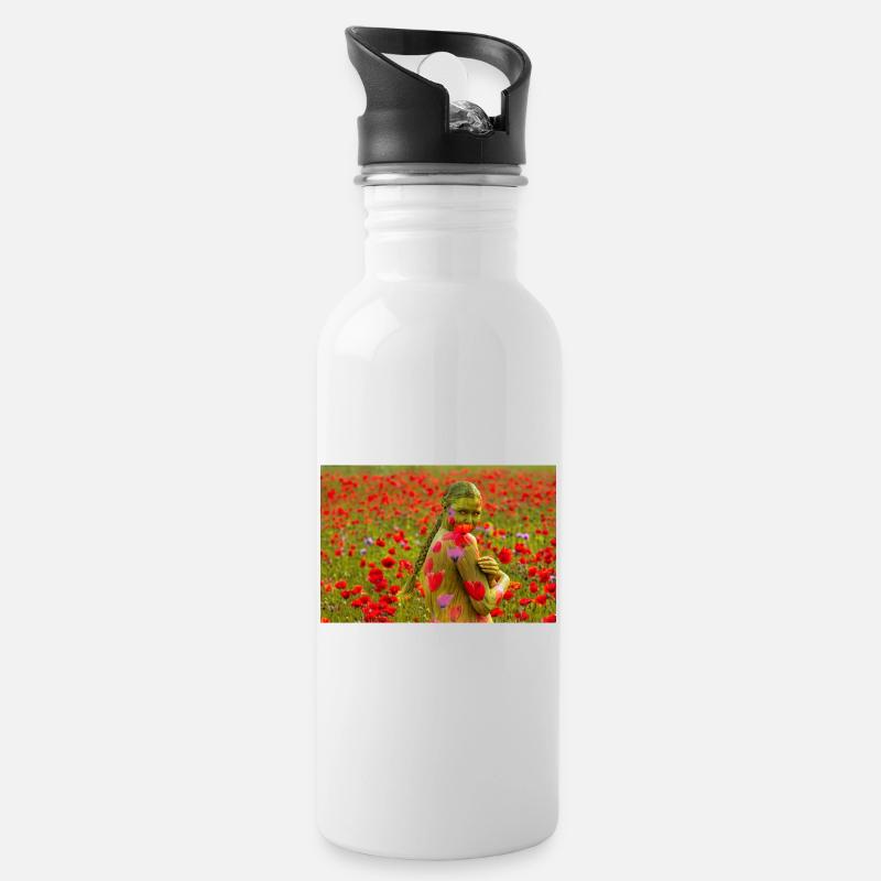 NatureArt RED POPPY - Gourde avec paille intégrée - blanc