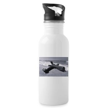 Tree branch, sea panorama, marine nature - Water bottle with straw - white - Right