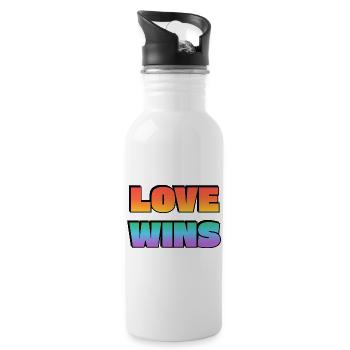 Love Wins Gradient Bold Text - Water bottle with straw - white - Right