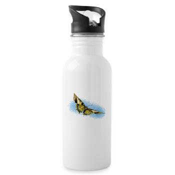 Yellow Butterfly Blue Accent - Water bottle with straw - white - Right